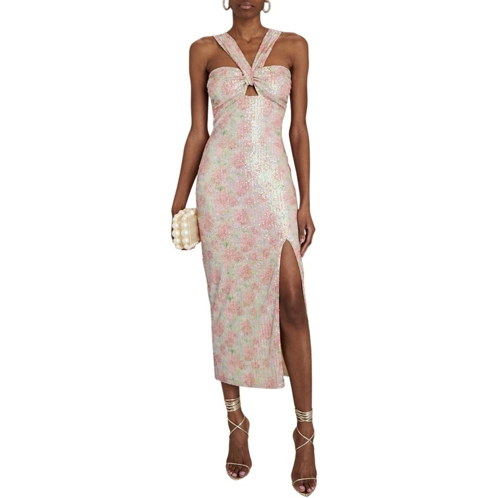 SAYLOR Pink Floral Sequin Midi Dress